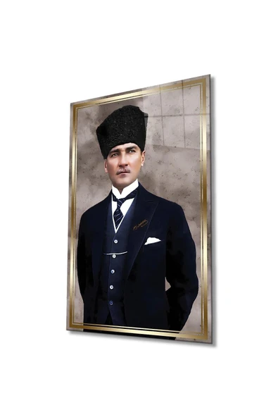 Atatürk Portre Cam Tablo Modern Ev Ofis Salon Hediyelik Büyük Tablo Duvar Dekoru ürün görseli 1