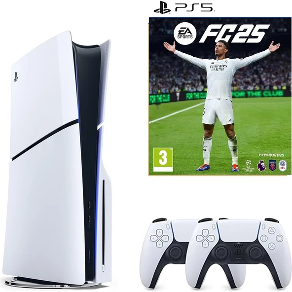 Sony Playstation 5 1 Tb Slim CD Edition Oyun Konsolu + 2. Ps5 Kolu + Fc 25 Oyunu ürün görseli 1
