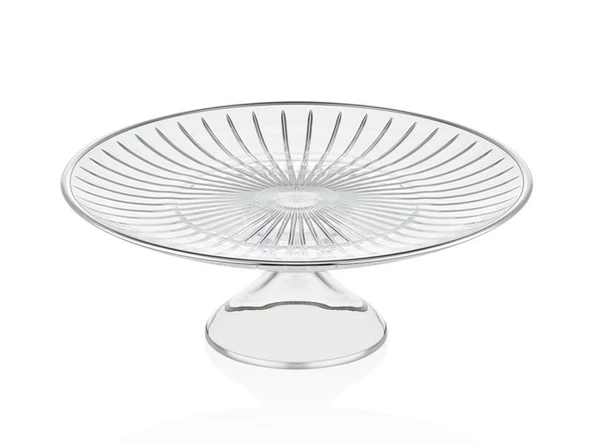 DECORİUM Cam Ayaklı 26 cm Servis Tabağı Accademia Platin M06452-AB ürün görseli 1