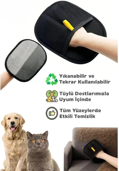 Kedi Köpek Tüy Toplayıcı Çift Taraflı Statik Eldiveni Giysi Halı Elbise Mobilya için Statik Tüy Temizleme Eldiven Kolay ve Pratik ürün görseli 1