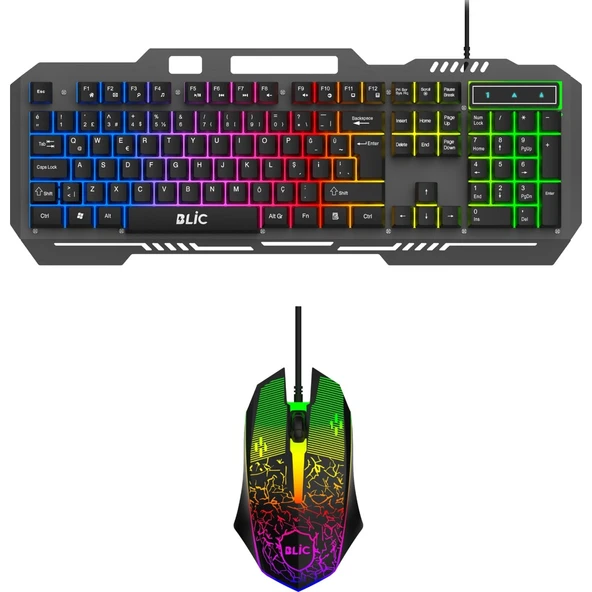 Rainbow Bkb8 Rgb Gaming Kalavye Kablolu Mekanik 105 Tuşlu LED Işıklı Oyuncu Klavye + Mouse ürün görseli 1
