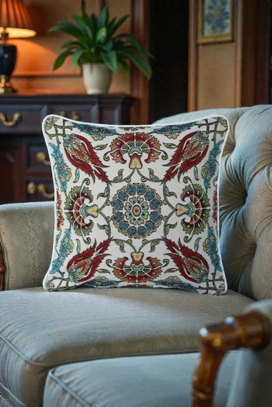 VISIONARIO Kırlent Jakarlı Dokuma Goblen Kumaş - 45x45cm Biyeli Çift Taraflı Dekoratif Kırlent Kılıfı ürün görseli 1