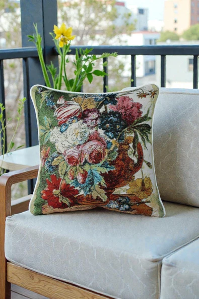 VISIONARIO Kırlent Jakarlı Dokuma Goblen Kumaş - 45x45cm Biyeli Çift Taraflı Dekoratif Kırlent Kılıfı ürün görseli 1