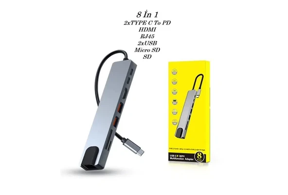 Abatech 8 in 1 Type C to HDMI, SD/ TF, 2 USB 3.0, USB-C PD ürün görseli 1