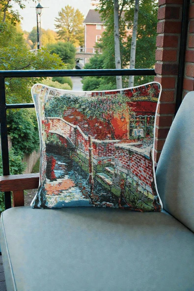 VISIONARIO Kırlent Jakarlı Dokuma Goblen Kumaş - 45x45cm Biyeli Çift Taraflı Dekoratif Kırlent Kılıfı ürün görseli 1