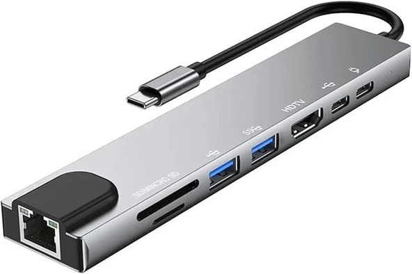 Abatech 8 in 1 Type C to HDMI, SD/ TF, 2 USB 3.0, USB-C PD - Resim 4