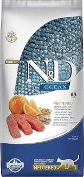 N&D Ocean Düşük Tahıllı Kısırlaştırılmış Somonlu & Portakallı 10 kg Yetişkin Kedi Maması ürün görseli 1