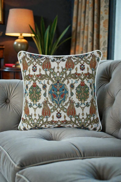 VISIONARIO Kırlent Jakarlı Dokuma Goblen Kumaş - 45x45cm Biyeli Çift Taraflı Dekoratif Kırlent Kılıfı ürün görseli 1