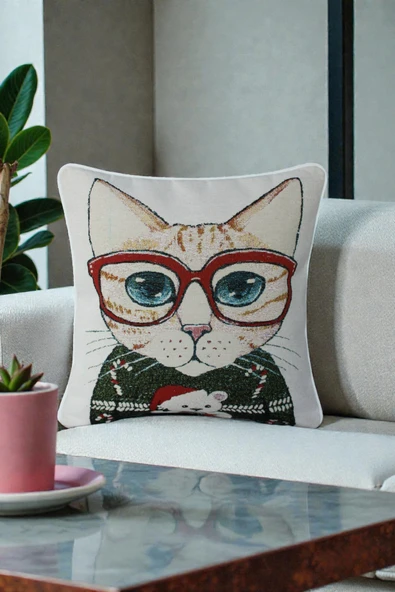 VISIONARIO Kırlent Jakarlı Dokuma Goblen Kumaş - 45x45cm Biyeli Çift Taraflı Dekoratif Kırlent Kılıfı ürün görseli 1