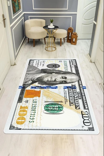 Modern Dolar Desen Dijital Baskı Kaymaz Taban Halı H0167 Renkli 180 X 280 ürün görseli 1
