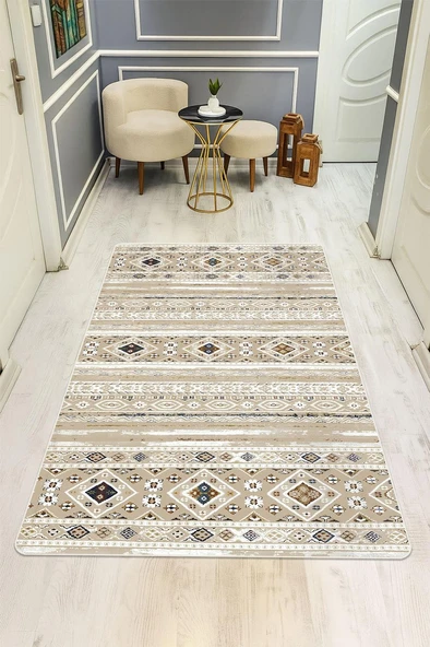 Etnik Desenli Dijital Baskı Kaymaz Taban Halı H1043 Renkli 80 X 200 ürün görseli 1