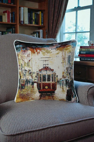 VISIONARIO Kırlent Jakarlı Dokuma Goblen Kumaş - 45x45cm Biyeli Çift Taraflı Dekoratif Kırlent Kılıfı ürün görseli 1