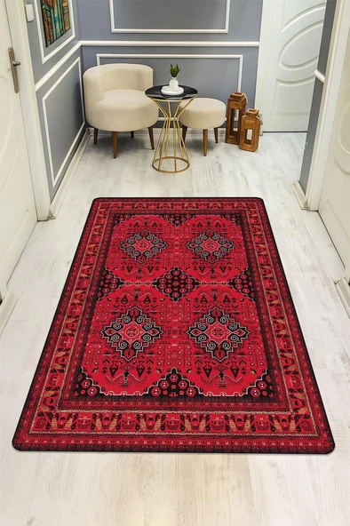 Vintage Desen Dijital Baskı Kaymaz Taban Halı H1052 Renkli 120 X 180 ürün görseli 1