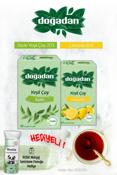 Doğadan Yeşil Çay Sade ve Limonlu Poşet Çay ve Rosie Hediyeli ürün görseli 1