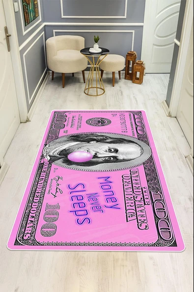 Modern Dolar Desen Dijital Baskı Kaymaz Taban Halı H0168 Renkli 100 X 200 ürün görseli 1