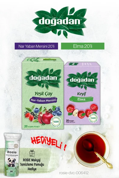 Doğadan Yeşil Çay Nar Yaban Mersini ve Elma Çayı Poşet Çay ve Rosie Hediyeli ürün görseli 1