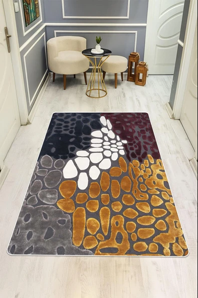 Modern Desenli Dijital Baskı Kaymaz Taban Halı H1112 Renkli 80 X 150 ürün görseli 1