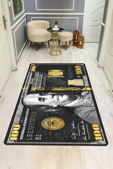 Modern Dolar Desen Dijital Baskı Kaymaz Taban Halı H0166 Renkli 200 X 300 ürün görseli 1