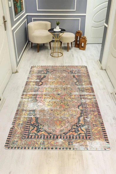 Eskitme Desenli Dijital Baskı Kaymaz Taban Halı H1079 Renkli 180 X 280 ürün görseli 1