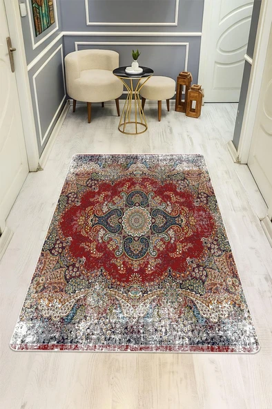 Klasik Desen Dijital Baskı Kaymaz Taban Halı H1042 Renkli 200 X 300 ürün görseli 1