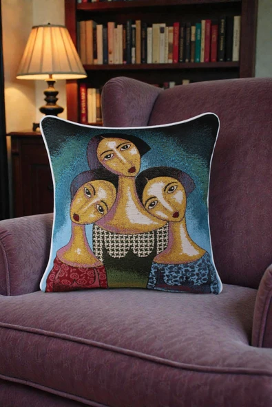 VISIONARIO Kırlent Jakarlı Dokuma Goblen Kumaş - 45x45cm Biyeli Çift Taraflı Dekoratif Kırlent Kılıfı ürün görseli 1