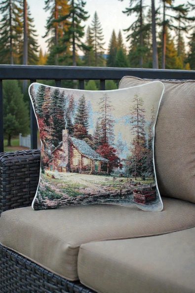 VISIONARIO Kırlent Jakarlı Dokuma Goblen Kumaş - 45x45cm Biyeli Çift Taraflı Dekoratif Kırlent Kılıfı ürün görseli 1