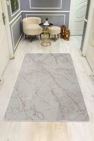 Parlak Kadife Kumaş Dijital Baskı Modern Desenli Dot Kaymaz Tabanlı Halı H1077 RENKLİ 80 X 200 ürün görseli 1