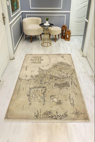 Harita Desenli Dijital Baskı Kaymaz Taban Halı H0696 Renkli 140 X 200 ürün görseli 1