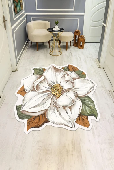 Modern Çiçek Desenli Lazer Kesim Dijital Baskı Kaymaz Tabanlı Halı H0433 Renkli 100 X 100 ürün görseli 1