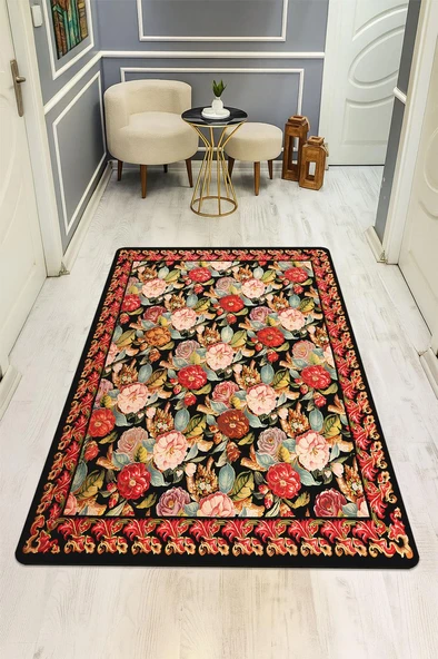 Vintage Desen Dijital Baskı Kaymaz Taban Halı H1048 Renkli 160 X 230 ürün görseli 1