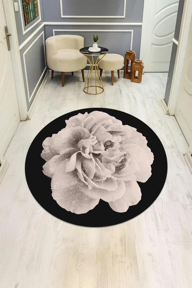 Yuvarlak Dijital Baskı Gül Desenli Dot Kaymaz Tabanlı Halı H0314 Renkli 160 X 160 ürün görseli 1