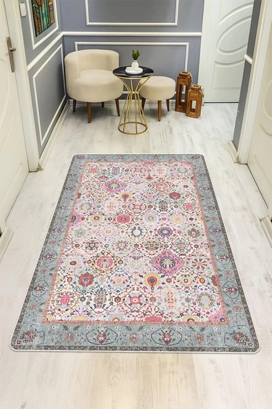Vintage Desen Dijital Baskı Kaymaz Taban Halı H1058 Renkli 200 X 300 ürün görseli 1