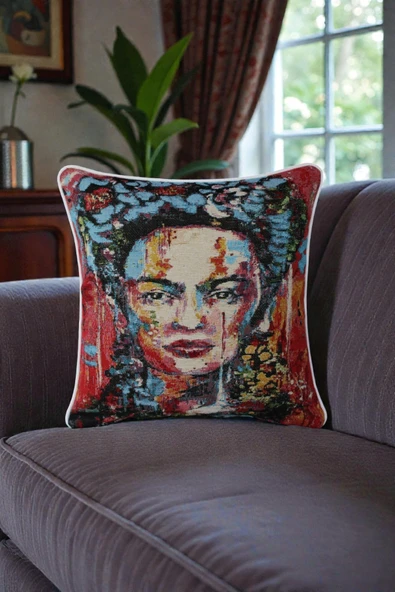VISIONARIO Kırlent Jakarlı Dokuma Goblen Kumaş - 45x45cm Biyeli Çift Taraflı Dekoratif Kırlent Kılıfı ürün görseli 1