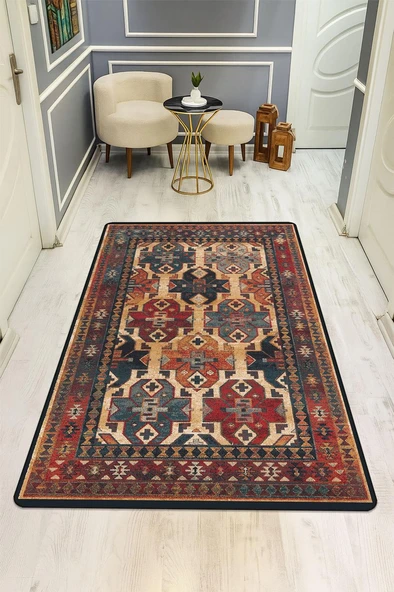 Vintage Desen Dijital Baskı Kaymaz Taban Halı H1050 Renkli 160 X 230 ürün görseli 1