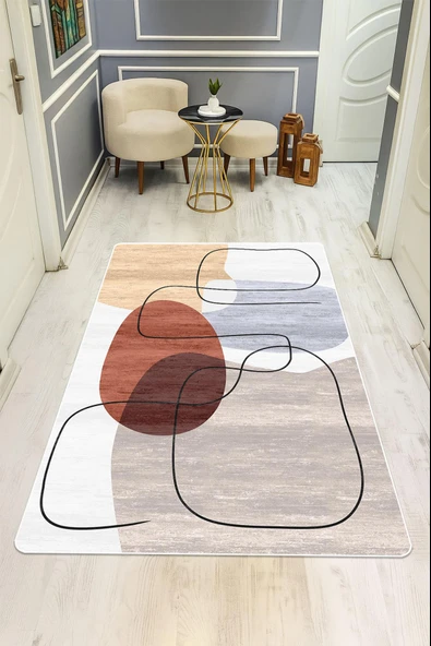 Modern Desenli Dijital Baskı Kaymaz Taban Halı H0294 Renkli 80 X 200 ürün görseli 1