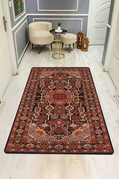 Vintage Desen Dijital Baskı Kaymaz Taban Halı H1053 Renkli 80 X 200 ürün görseli 1