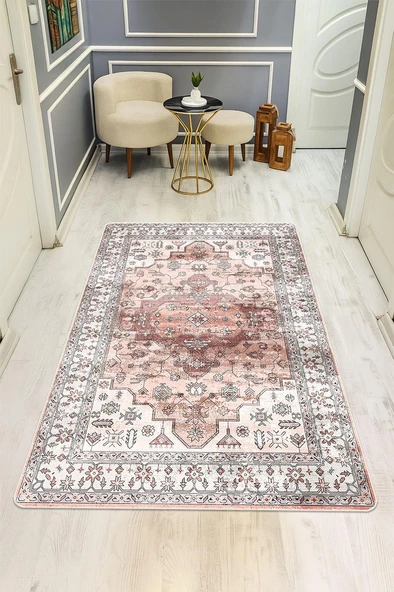 Vintage Desen Dijital Baskı Kaymaz Taban Halı H1054 Renkli 160 X 230 ürün görseli 1