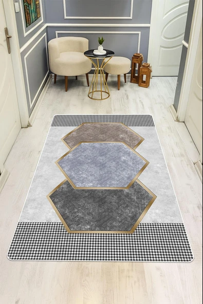 Modern Desenli Dijital Baskı Kaymaz Taban Halı H0267 Renkli 140 X 200 ürün görseli 1