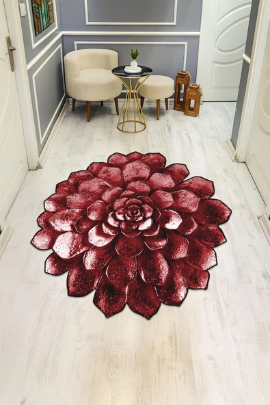 Kırmızı Lazer Çiçek Desenli Dijital Baskı Kaymaz Tabanlı Halı H0430 Renkli 200 X 200 ürün görseli 1