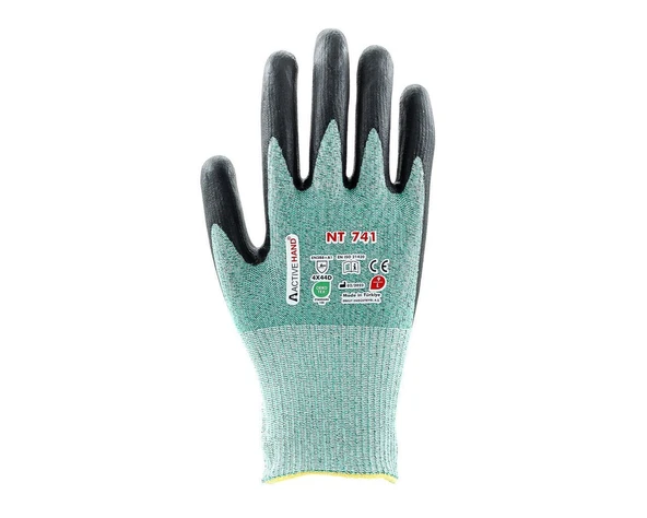 Köpük Nitril Kaplı Polyester Çift İplik Kesilmeye Dayanıklı Eldiven NT 741 GR/SY NO:9 ürün görseli 1