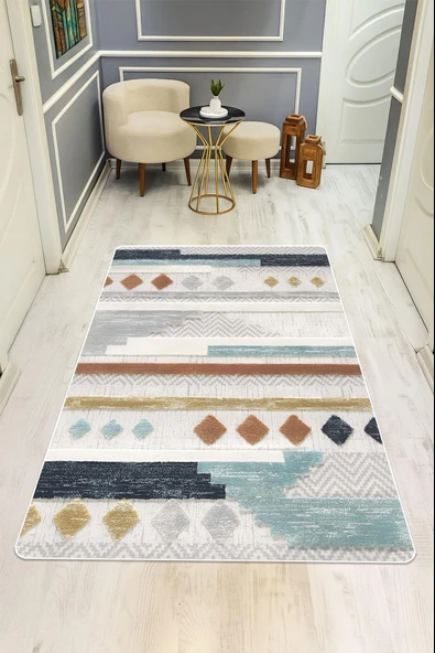 Modern Desenli Dijital Baskı Kaymaz Taban Halı H1114 Renkli 200 X 300 ürün görseli 1