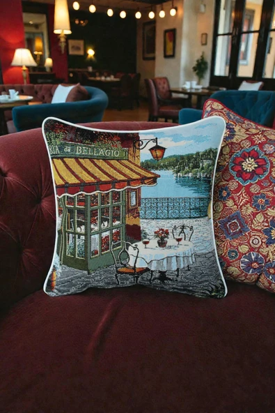 VISIONARIO Kırlent Jakarlı Dokuma Goblen Kumaş - 45x45cm Biyeli Çift Taraflı Dekoratif Kırlent Kılıfı ürün görseli 1