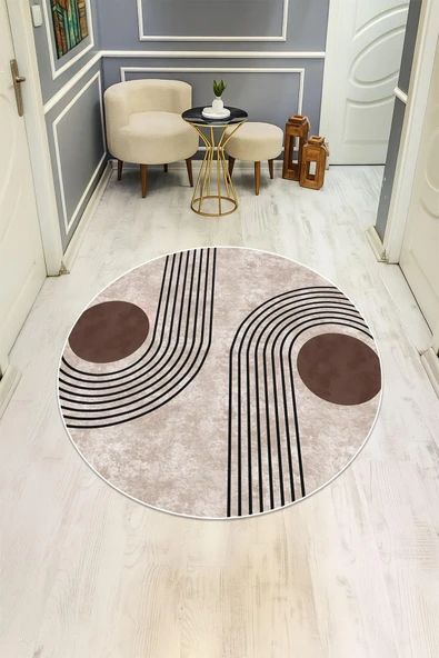 Yuvarlak Modern Desenli Dijital Baskı Kaymaz Tabanlı Halı H0821 Renkli 180 X 180 ürün görseli 1