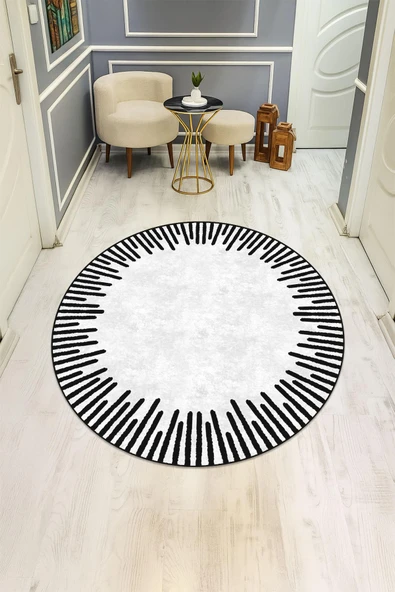 Yuvarlak Dijital Baskı Çerçeveli Modern Desenli Dot Kaymaz Tabanlı Halı H0313 Renkli 160 X 160 ürün görseli 1