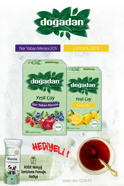 Doğadan Yeşil Çay Limon ve Nar Yaban Mersini Poşet Çay ve Rosie Hediyeli ürün görseli 1