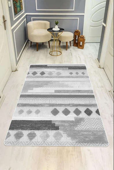 Modern Desenli Dijital Baskı Kaymaz Taban Halı H1115 Renkli 80 X 300 ürün görseli 1