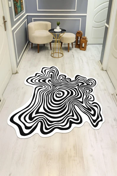 Siyah Beyaz Çizgili Desen Lazer Kesim Dijital Baskı Kaymaz Tabanlı Halı H0836 Renkli 180 X 180 ürün görseli 1