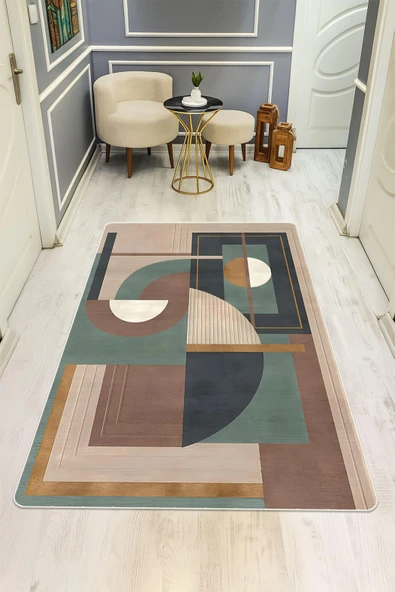 Modern Desenli Dijital Baskı Kaymaz Taban Halı H1085 Renkli 120 X 180 ürün görseli 1