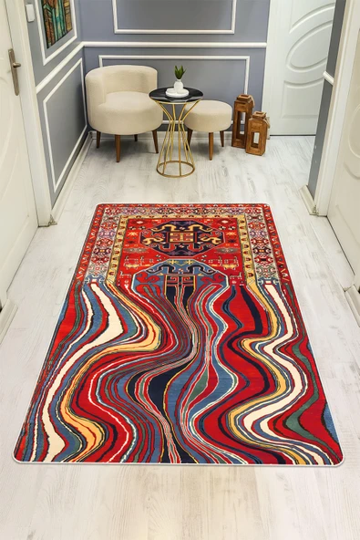 Modern Desenli Dijital Baskı Kaymaz Taban Halı H1044 Renkli 180 X 280 ürün görseli 1