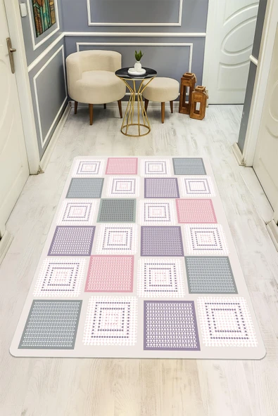 Modern Desenli Dijital Baskı Kaymaz Taban Halı H1029 Renkli 80 X 200 ürün görseli 1